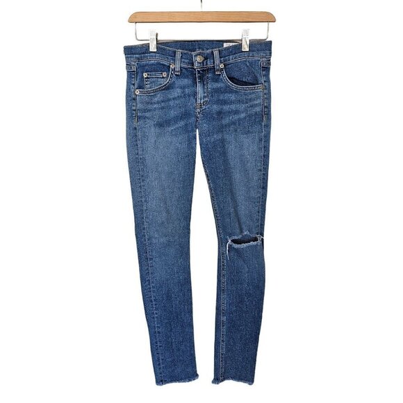 Rag & Bone Skinny Distressed Jeans Raw Hem Denim W1502K520 Bidland Wash Women 26 - Picture 2 of 13